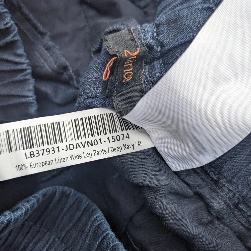 Quince 100% European Linen Wide Leg Pants M Navy Blue Pull On Drawstring Capsule